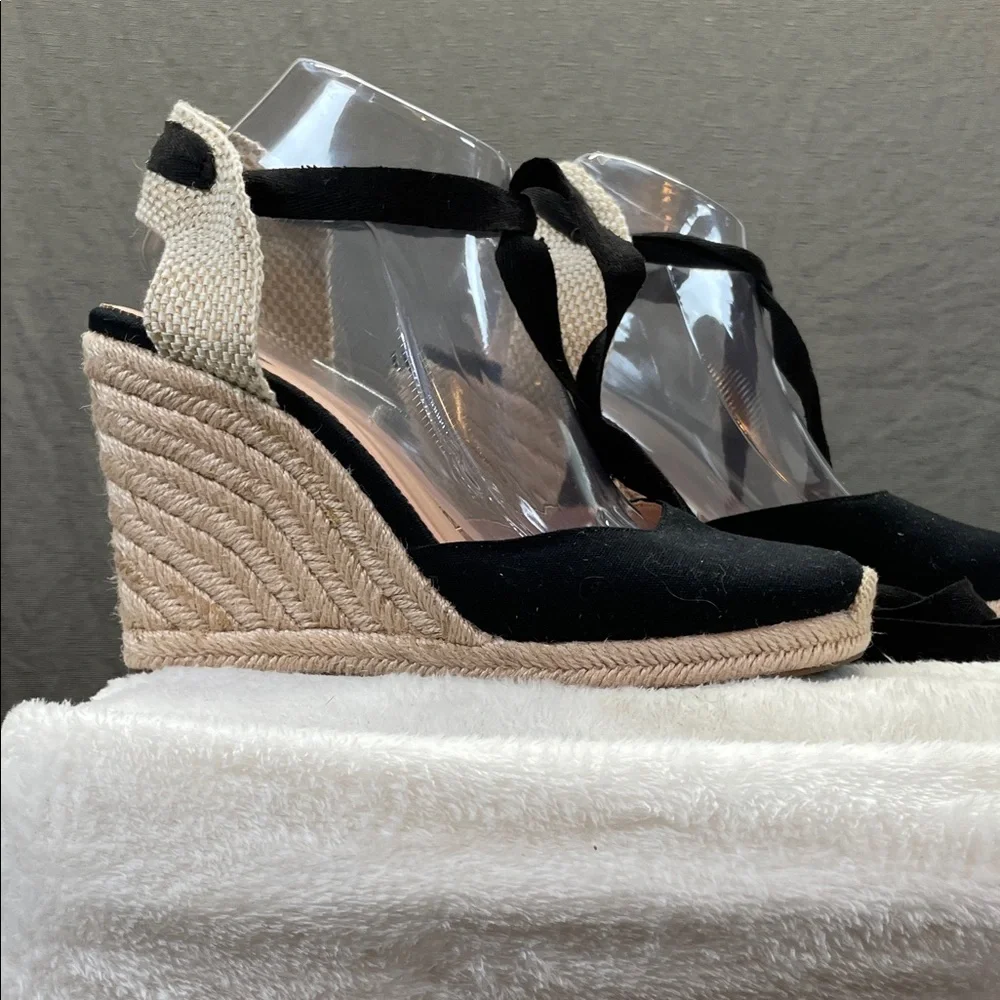 J. Crew‎ Black and Cream Espadrille Sandals with Ankle Wrap